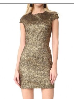 Diane Von Furstenberg Hadlie Metallic Gold Midi Sheath Dress Size 6 Party Dress
